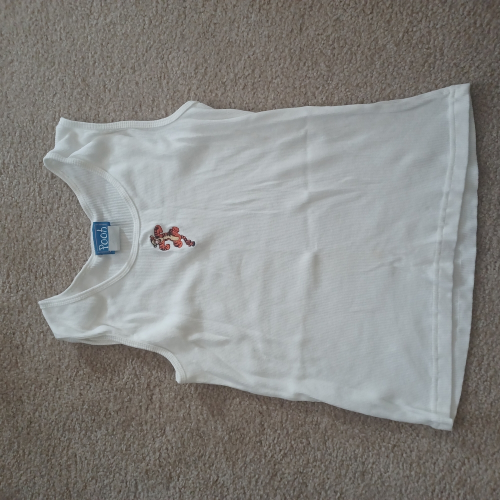 Disney Store "Pooh" Tigger Embroidered White Tank Top Size Large